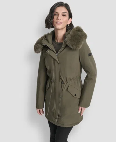 Dkny Women's Trim Hooded Anorak Puffer Coat In Green
