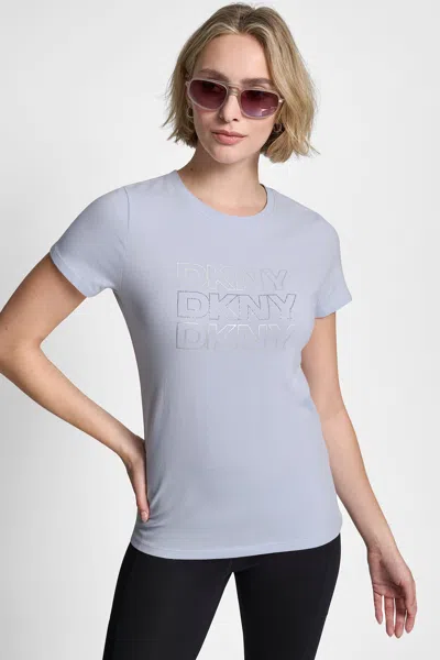 Dkny Women's Triple Rhinestone Foil Logo T-shirt In Blue