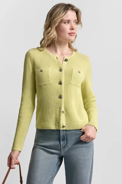 Dkny Women's Tuck Stitch Crew Neck Cardigan In Green