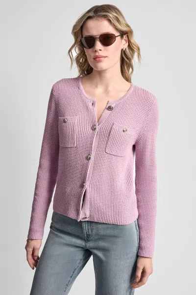 Dkny Women's Tuck Stitch Crew Neck Cardigan In Purple