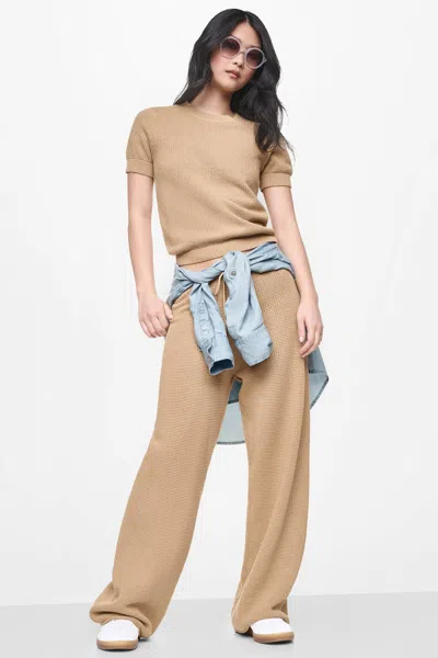 Dkny Women's Tuck Stitch High-rise Drawstring Pants In Brown
