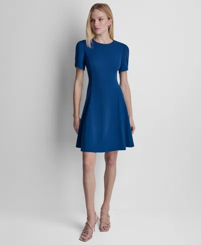 Dkny Women's Tulip Sleeve Fit And Flare Dress In Blue