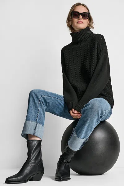 Dkny Women's Turtle Neck Bobble Stich Sweater In Black