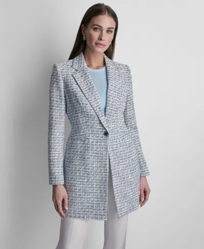 Dkny Women's Tweed One-button Topper Jacket In Blue
