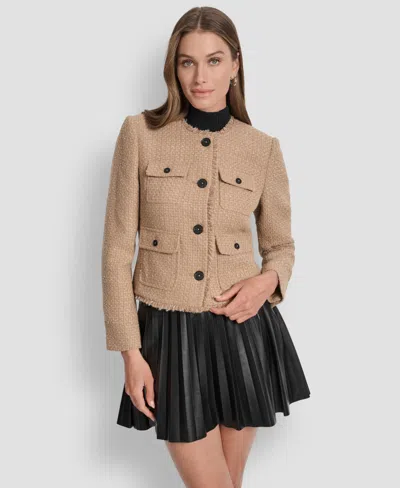 Dkny Women's Tweed Pocket-front Crop Jacket In Brown