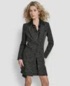 Dkny Womens Tweed Topper Jacket Pleated Mini Skirt Long Sleeve Collared Neck Top In Brown