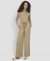 Dkny Sleeveless Twill Jumpsuit In Neutral