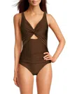 Dkny Women's Twist Cutout One Piece Swimsuit In Mocha