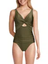 Dkny Women's Shirred Keyhole Detail One-piece Swimsuit In Moss