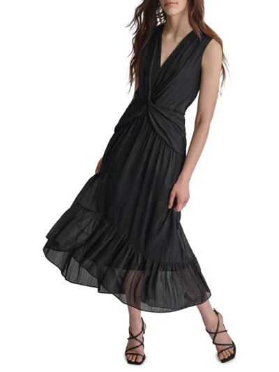 Dkny Women's Twist Front Midi A-line Dress In Black