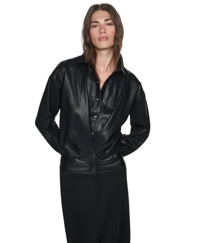 Dkny Women's Twist-front Bubble-hem Blouse In Black