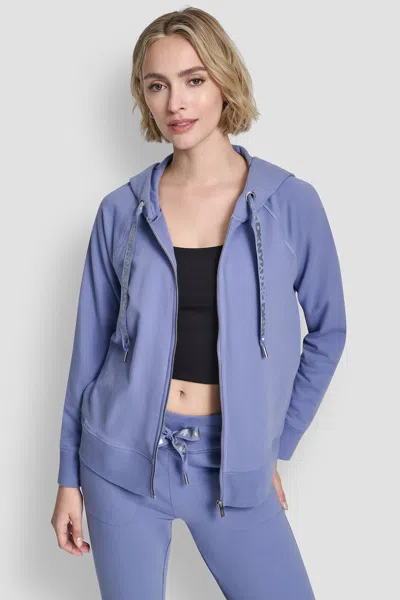 Dkny Women's Two Tone Logo Drawcord Zip Hoodie In Blue