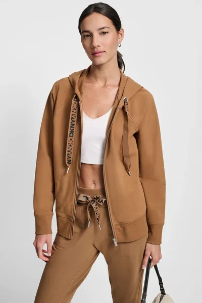 Dkny Women's Two-tone Logo Drawstring Hoodie In Multi