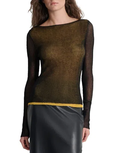 Dkny Women's Two-toned Boatneck Top In Black