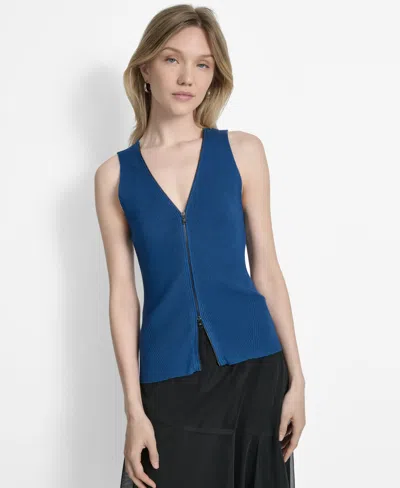 Dkny Women's Two-way Zipper Sleeveless Sweater In Blue