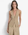 Dkny Two-way Zip Knit Vest In Brown