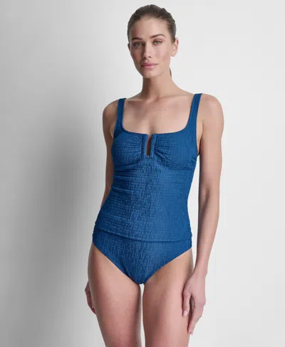 Dkny Women's Under-wire Textured Tankini Top In Blue