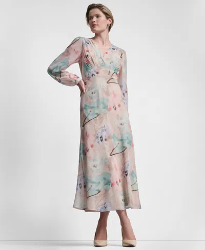 Dkny Women's V-neck Fit And Flare Long Dress In Multi