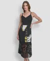 Dkny Women's V-neck Paneled Midi Dress In Black