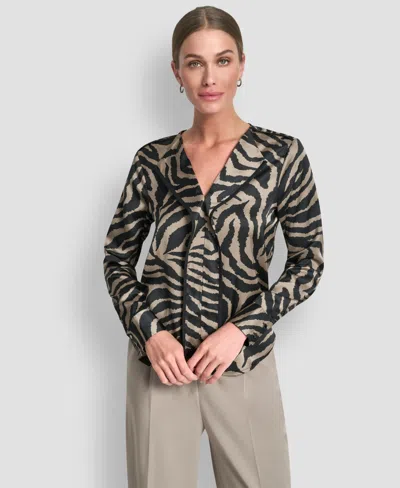 Dkny Women's V-neck Piping Blouse In Multi