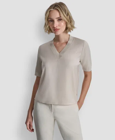 Dkny Women's V-neck Short-sleeves Sweater In Nude