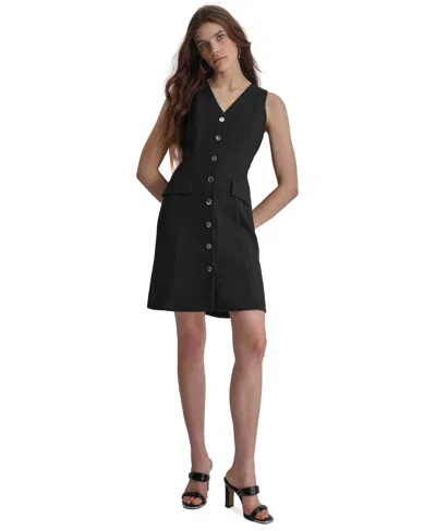 Dkny Women's V-neck Sleeveless A-line Dress In Black