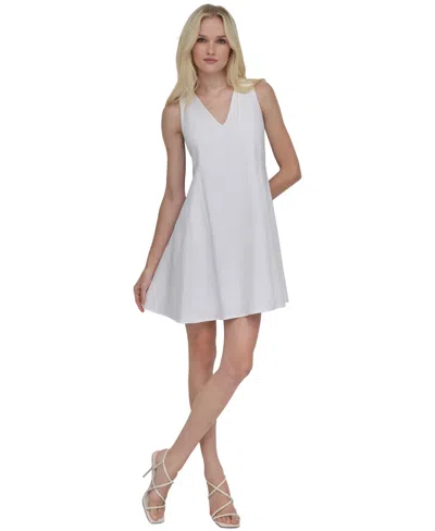 Dkny Women's V-neck Sleeveless Godet Shift Dress In White