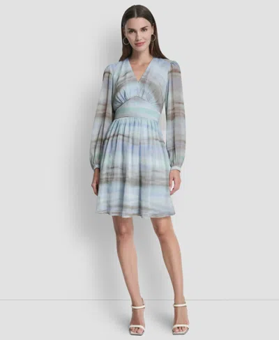 Dkny Women's V-neck Smocked Waist Fit And Flare Dress In Pink