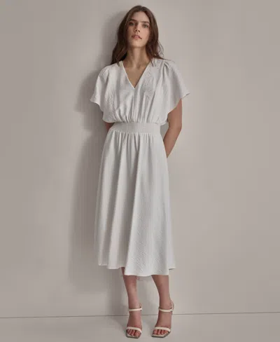 Dkny Women's V-neck Smocked-waist Short-sleeve Dress