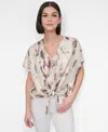 Dkny Abstract Print Tie Front Top In Neutral
