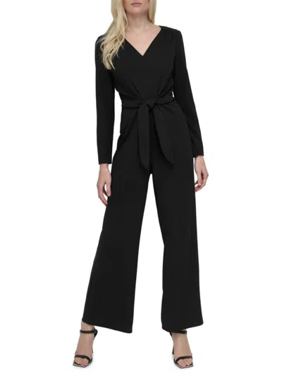 Dkny Women's V-neck Waist Tie Jumpsuit In Black