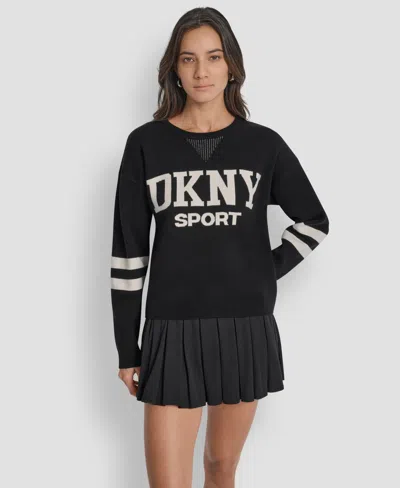 Dkny Women's Varsity Logo Crew Neck Sweater In Black