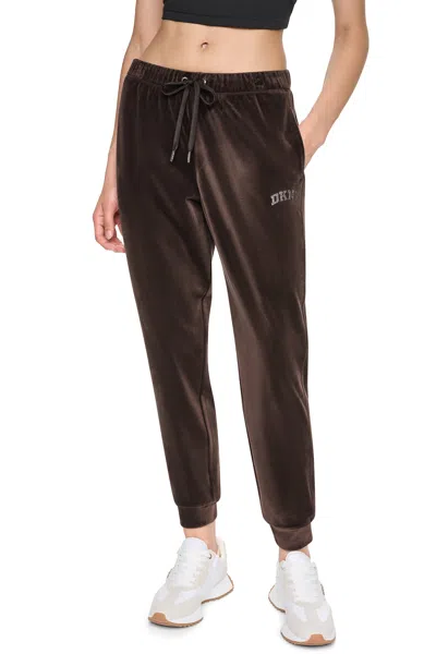 Dkny Women's Varsity Velour Rhinestone Logo Mid-rise Jogger Pants In Brown