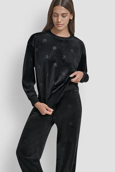 Dkny Women's Velour All Over Pullover In Black