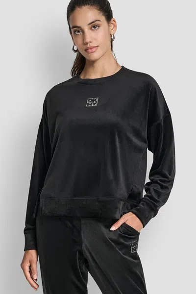 Dkny Rhinestone Logo Sweatshirt In Black