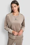 Dkny Women's Velour Rhinestone Two Tone Logo Pullover In Brown