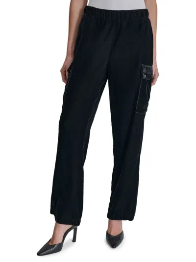 Dkny Women's Velvet Regular-fit Cargo Pants In Black