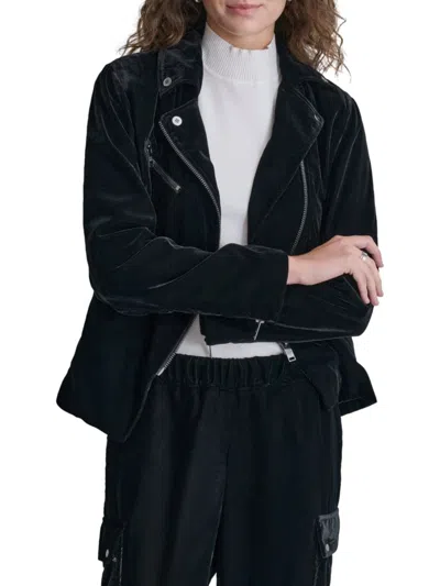 Dkny Women's Velvet Regular Fit Moto Jacket In Black