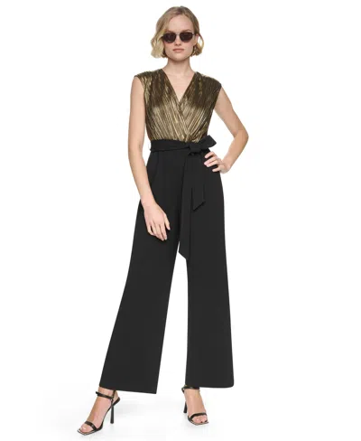 Dkny Women's V-neck Cap-sleeve Wide-leg Jumpsuit In Multi