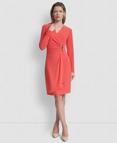 Dkny Women's V-neck Faux Wrap Dress In Pink