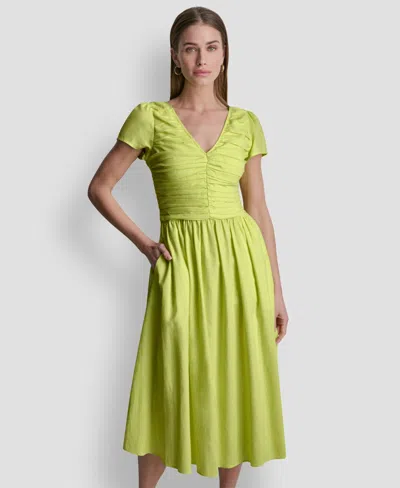 Dkny Women's V-neck Puff-sleeve Dress In Green