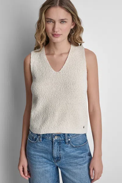 Dkny Women's V-neck Sweater Tank In Brown