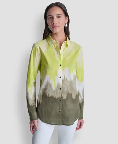 Dkny Women's Voile Ombre Long-sleeve Shirt In Green