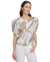 Dkny Printed Voile Puff Sleeve Top In Abs Brshst