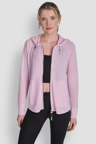 Dkny Women's Waffle-knit Hooded Jacket In Pink