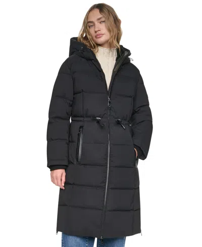Dkny Women's Walker Length Anorak Lined Hood Coat In Black