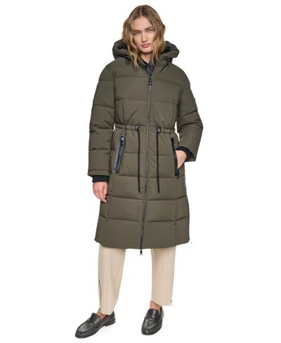 Dkny Women's Walker Length Anorak Lined Hood Coat In Green
