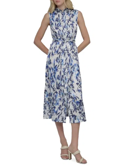 Dkny Women's Watercolor Sleeveless Shirtdress In Cream Iris