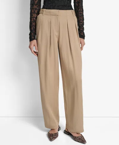 Dkny Women's Weathered Twill High-rise Pants In Brown