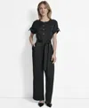 Dkny Women's Weathered Twill Snap-front Utility Jumpsuit In Black